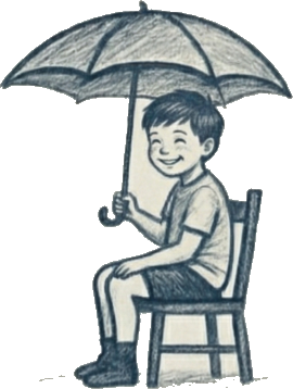 Ilustración del niño Negua bajo un paraguas